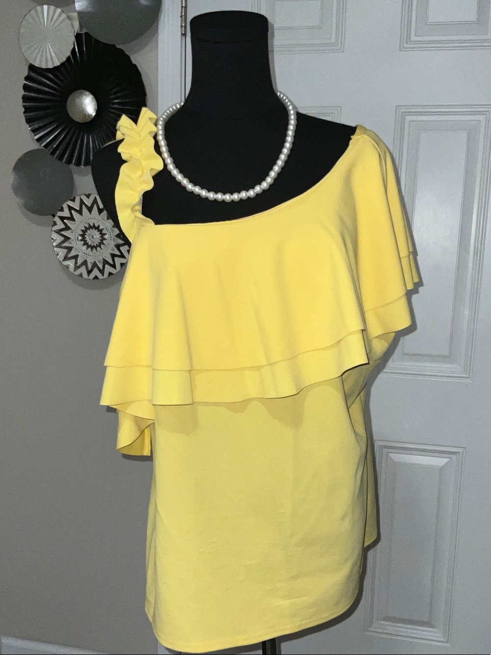 Fashion to Figure Yellow One-Shoulder Ruffle Top - EUC